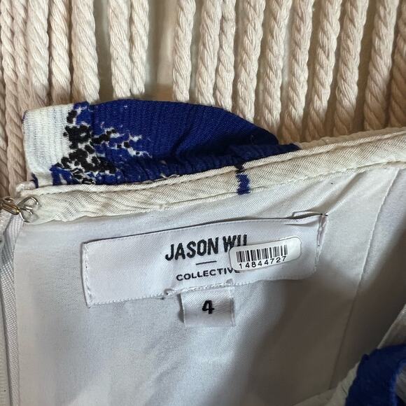 Womens Jason Wu Blue/White Midi Floral Dress Size 4 tie strap printed - Picture 3 of 5